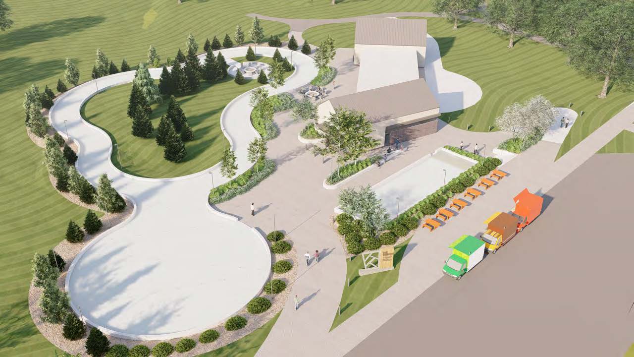 Ariel view rendering of Ice Skating Park in the daytime
