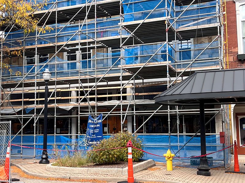 Downtown Scaffolding in front of buildings